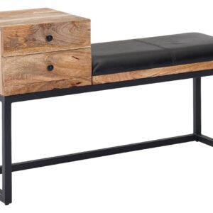 Wohnling Sitzbank natur schwarz schwarz Echtholz Leder Eisen B/H/T: ca. 100x60x35 cm
