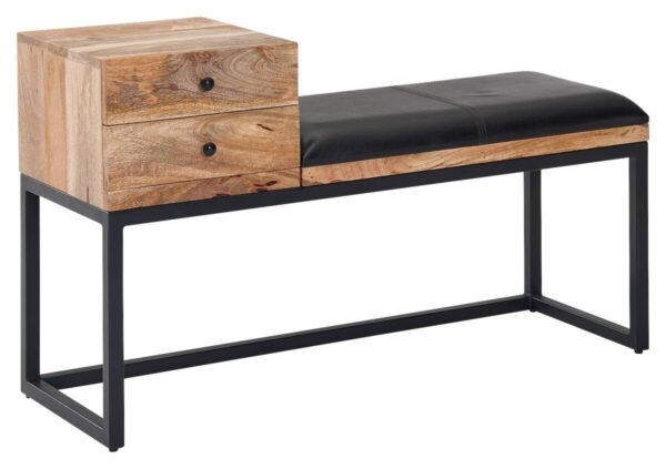 Wohnling Sitzbank natur schwarz schwarz Echtholz Leder Eisen B/H/T: ca. 100x60x35 cm