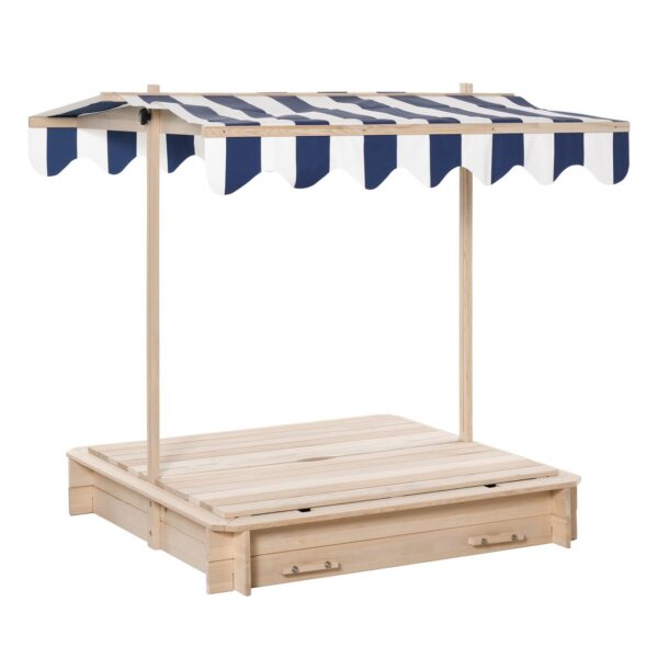 4251774906371-1 Outsunny Sandkasten mit Dach Rücklehnen Tannenholz 3 – 7 Jahren Natur