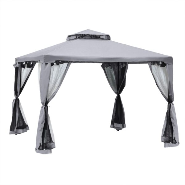 Outsunny Gartenpavillon Pavillon Gartenzelt mit 4 Seitenwänden 3 x 3 m Hellgrau
