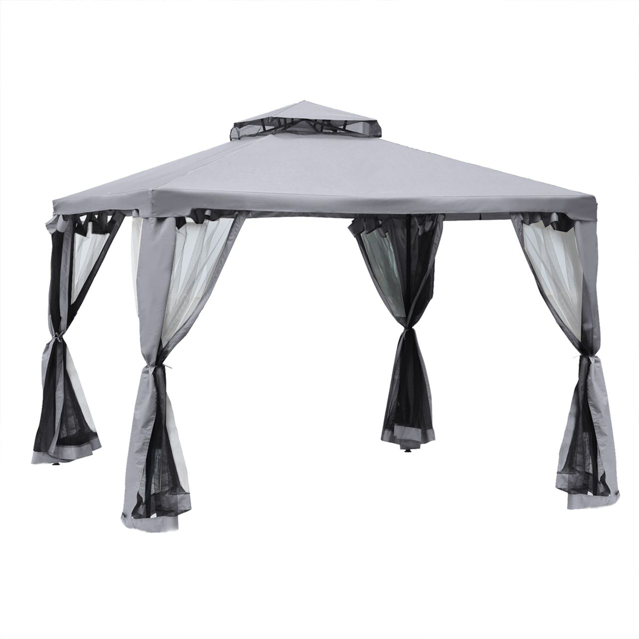 Outsunny Gartenpavillon Pavillon Gartenzelt mit 4 Seitenwänden 3 x 3 m Hellgrau
