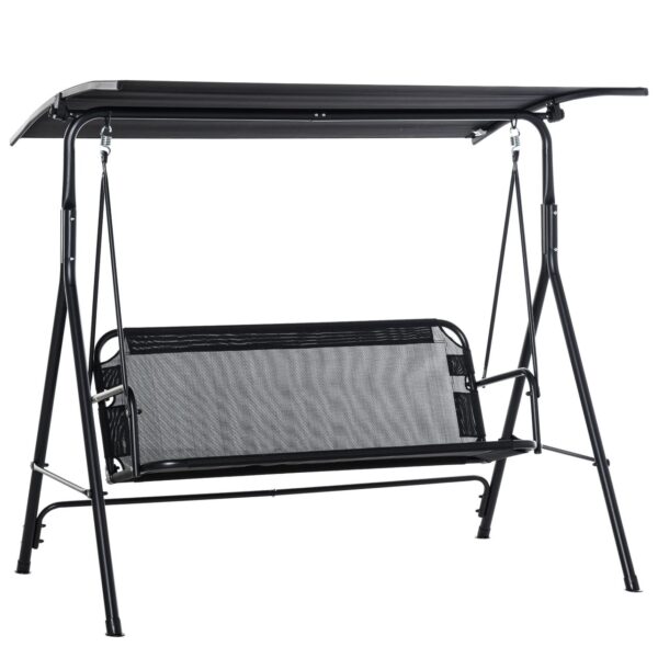 4251774909624-1 Outsunny 3 – Sitzer Hollywoodschaukel Schaukelstuhl Outdoor Gartenliege Schwarz