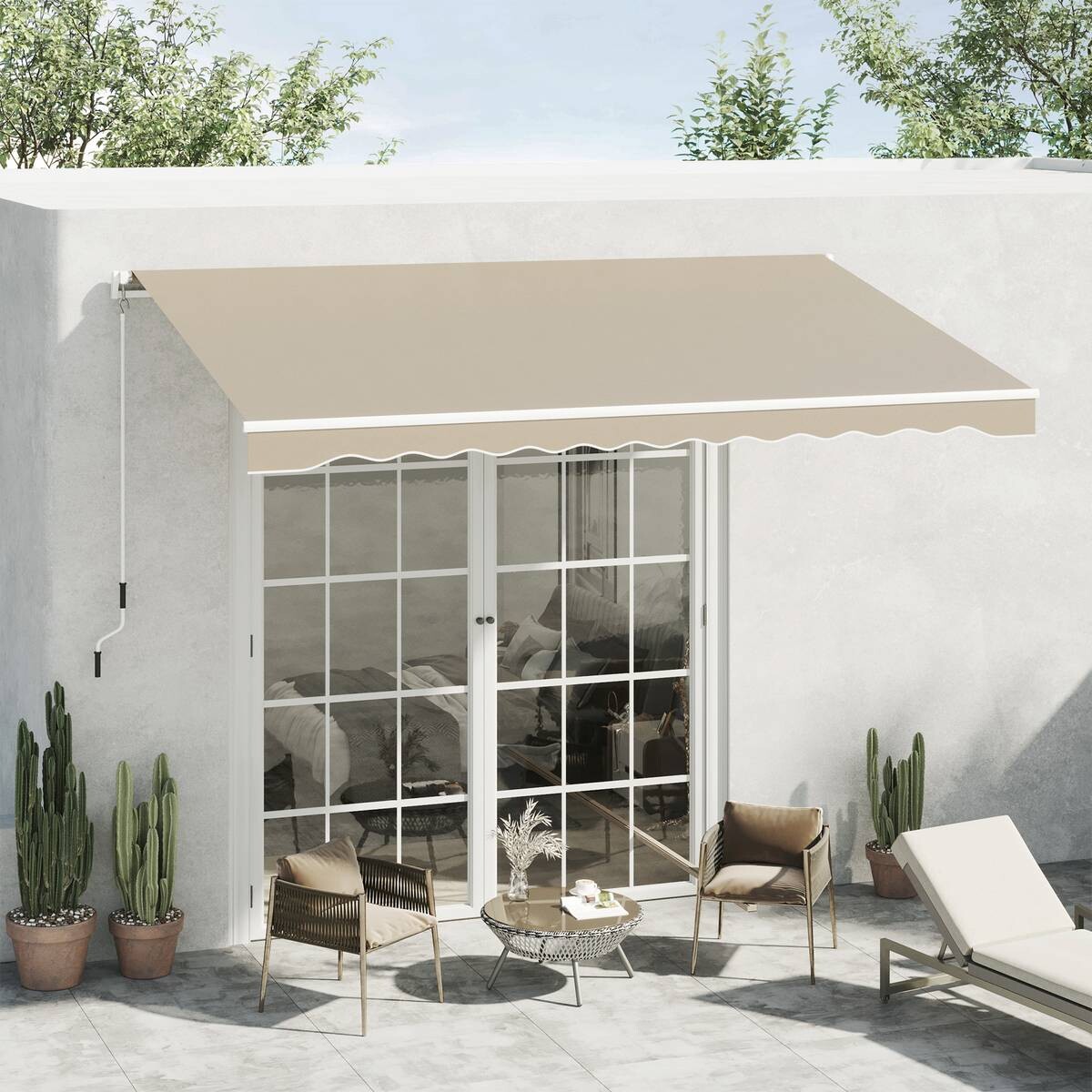 Outsunny Fenstermarkise mit Handkurbel weiß B/T/L: ca. 395x350x245 cm