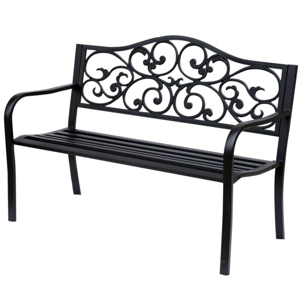 Outsunny Gartenbank 3 – Sitzer Sitzbank Stahlbank Bank mit Armlehnen Gusseisen