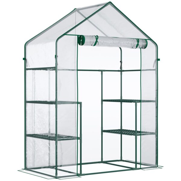 Outsunny Foliengewächshaus Frühbeet mit 6 Regalen Transparent 142 x 73 x 195 cm