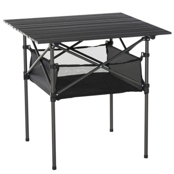 4251774941327-1 Outsunny Campingtisch aus Aluminium faltbar für Camping Garten Party Picknick Balkon Schwarz 70 x 70 x 69 cm
