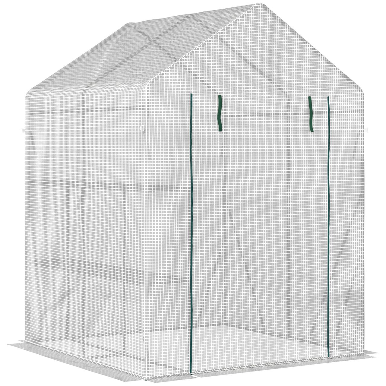 Outsunny Foliengewächshaus begehbares Gewächshaus mit 4 Regalebenen Weiß PE – Kunststoff 143 x 143 x 195 cm