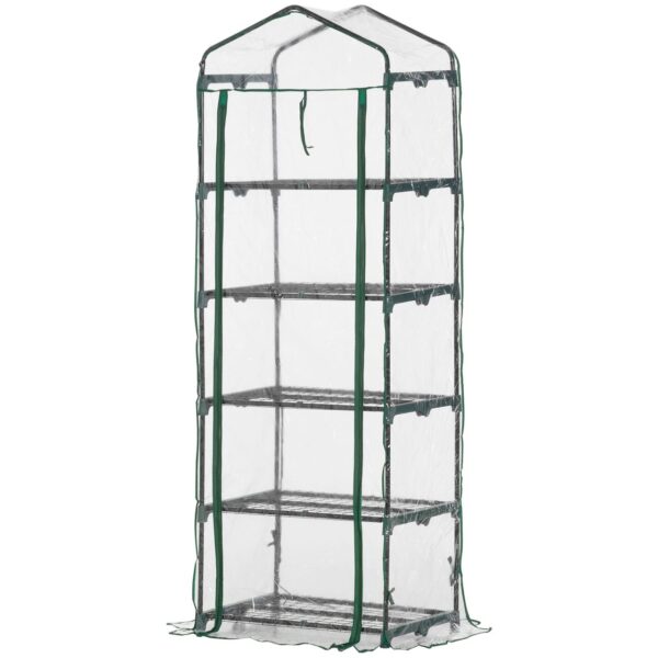 4251774946384-1 Outsunny Foliengewächshaus Mini – Gewächshaus mit 5 Regale Transparent
