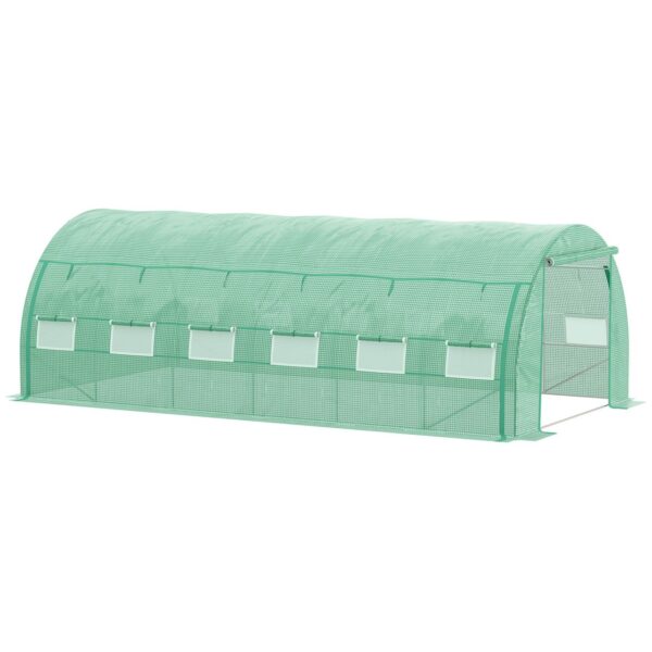 Outsunny Foliengewächshaus 6x3x2m mit aufrollbar Abdeckungen Folientunnel Treibhaus UV – Schutz Grün