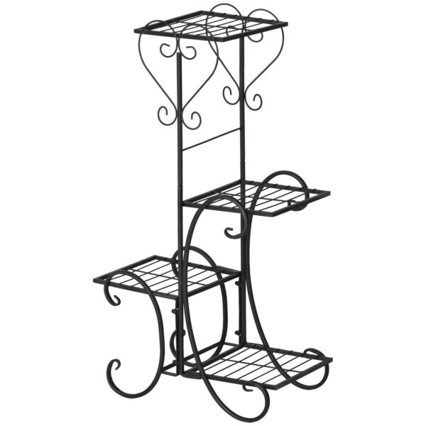 Outsunny Blumenregal 4 Ebenen aus Metall, ca. 45 x 24, 5 x 80 cm – Schwarz