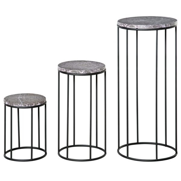 4251774947060-1 Outsunny Blumenständer 3er Set aus Metall Marmoroptik – Schwarz/Grau