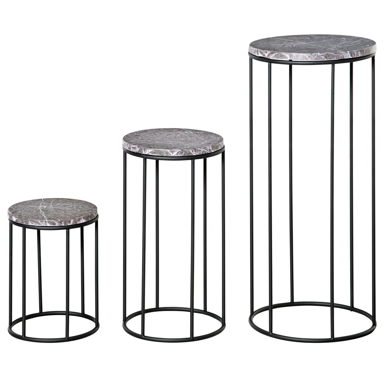 Outsunny Blumenständer 3er Set aus Metall Marmoroptik – Schwarz/Grau