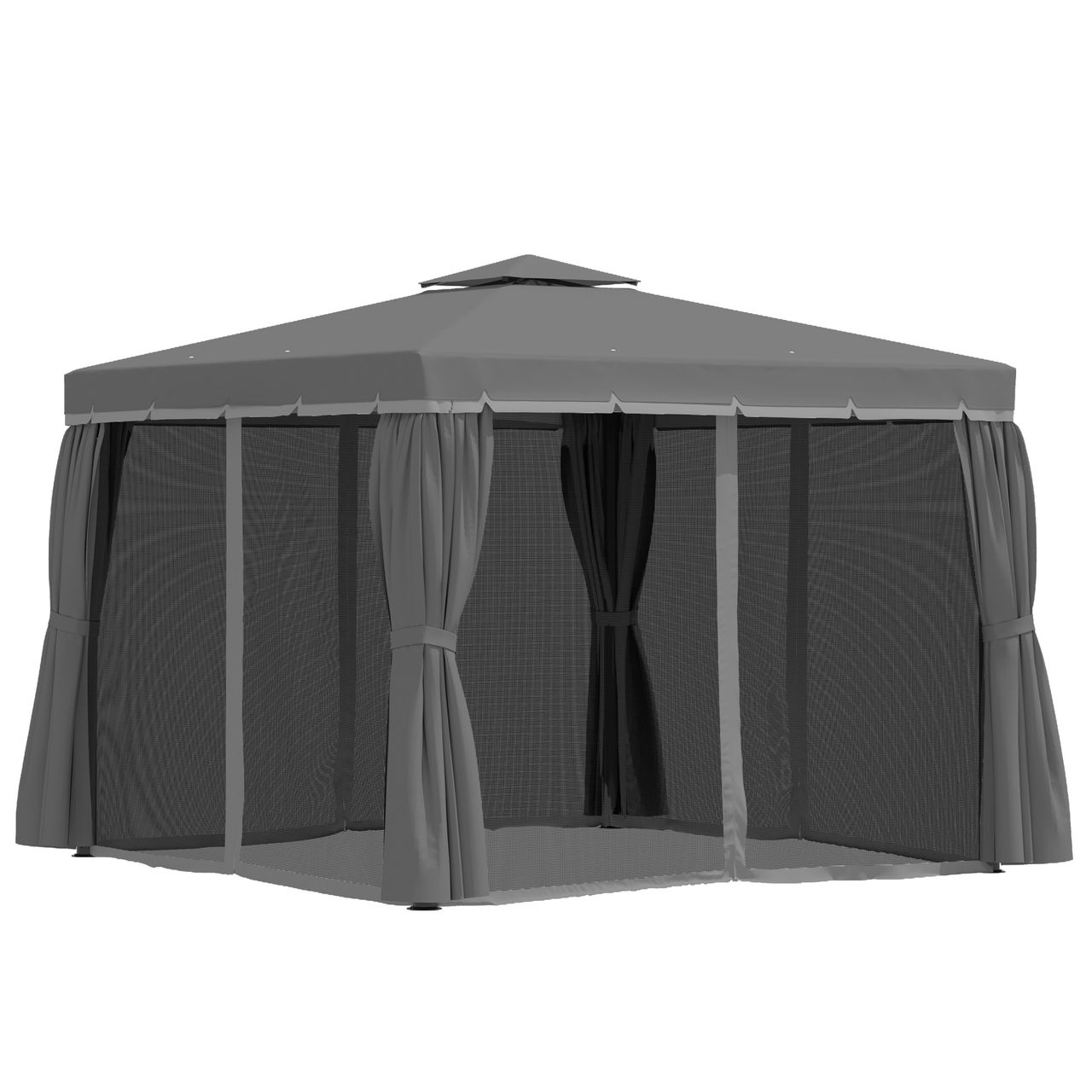 Outsunny Gartenpavillon Pavillon 2, 96 x 2, 96 mit Doppeldach Moskitonetz Alu
