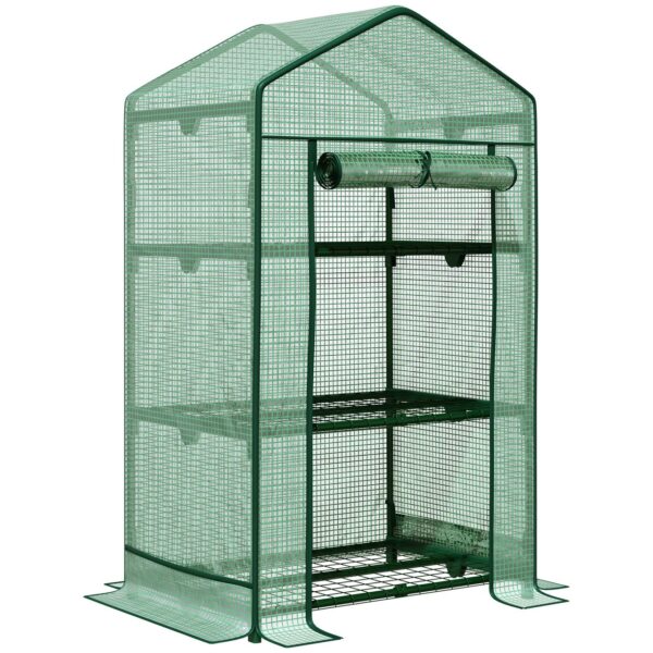 4251774949767-1 Outsunny Mini – Gewächshaus mit Folienabdeckung und 3 Regalböden, ca. 69 x 49 x 125 cm – Grün