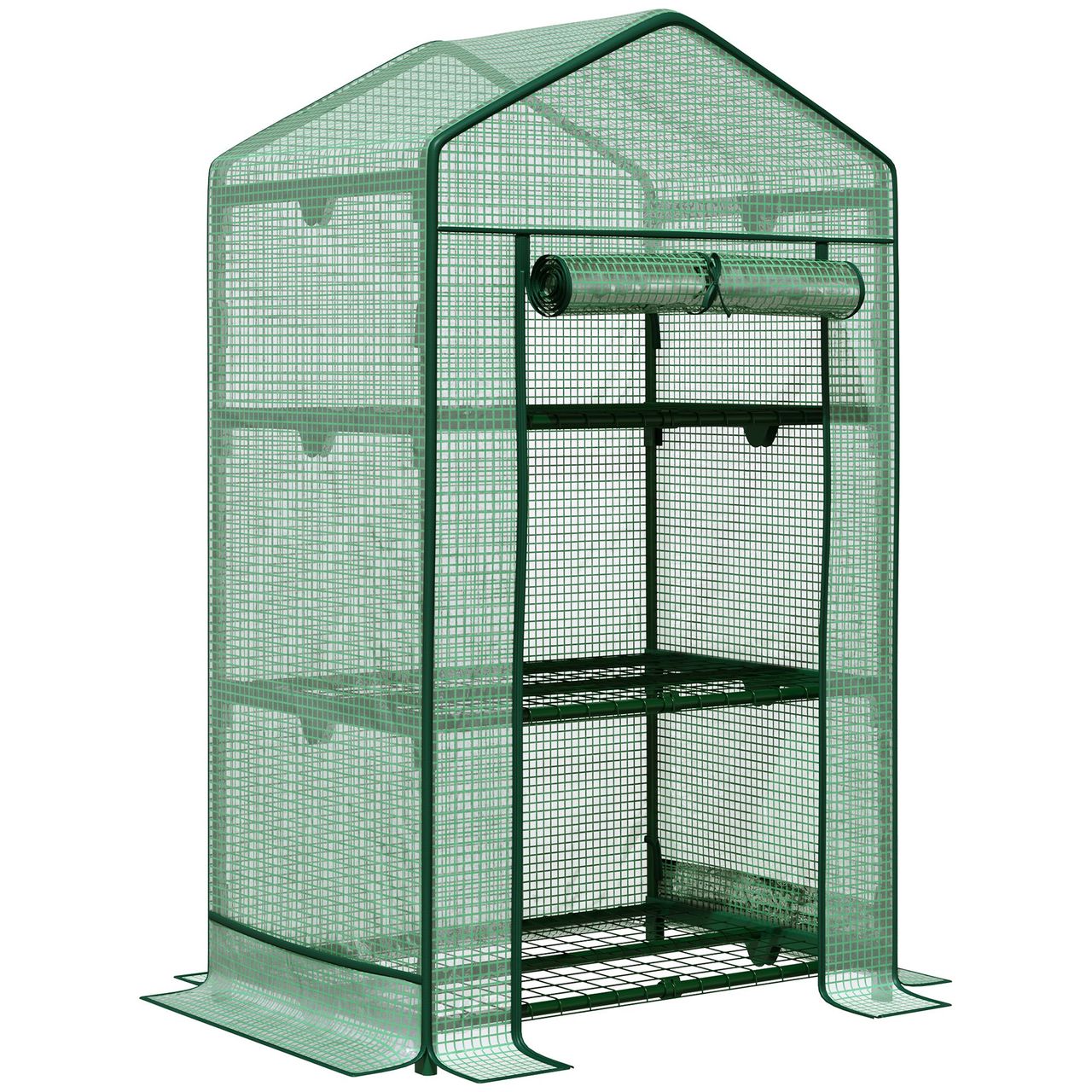 Outsunny Mini – Gewächshaus mit Folienabdeckung und 3 Regalböden, ca. 69 x 49 x 125 cm – Grün