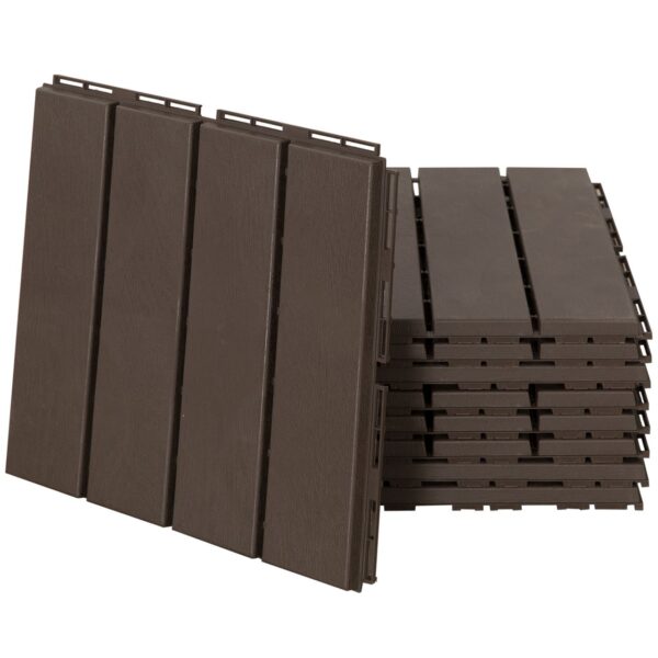4251774950381-1 Outsunny 9er Set Terassenfliesen Balkon 30x30 cm Garten – Klickfliese Bodenbelag Innen Außen Kunststoff Braun