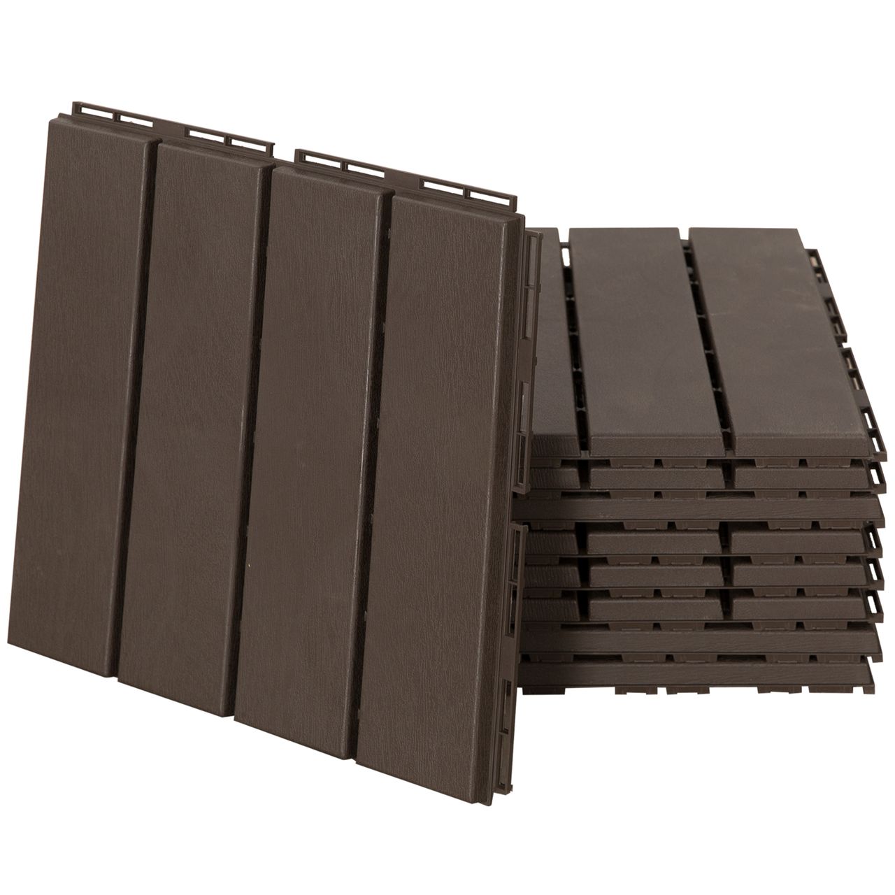 Outsunny 9er Set Terassenfliesen Balkon 30×30 cm Garten – Klickfliese Bodenbelag Innen Außen Kunststoff Braun