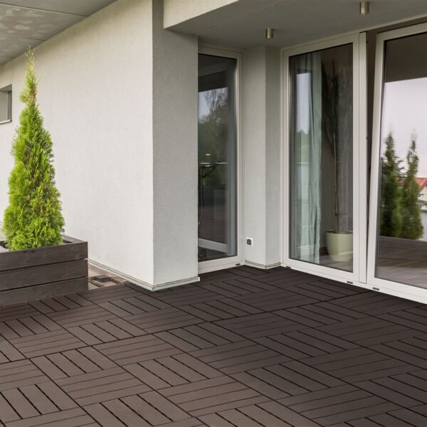 4251774950381-3 Outsunny 9er Set Terassenfliesen Balkon 30x30 cm Garten – Klickfliese Bodenbelag Innen Außen Kunststoff Braun