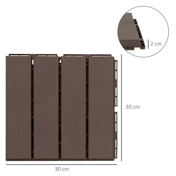 4251774950381-5 Outsunny 9er Set Terassenfliesen Balkon 30x30 cm Garten – Klickfliese Bodenbelag Innen Außen Kunststoff Braun