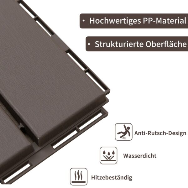 4251774950381-6 Outsunny 9er Set Terassenfliesen Balkon 30x30 cm Garten – Klickfliese Bodenbelag Innen Außen Kunststoff Braun