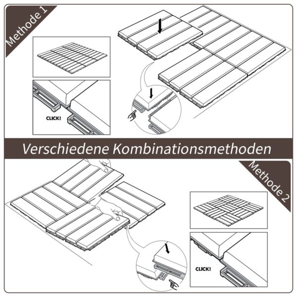 4251774950381-8 Outsunny 9er Set Terassenfliesen Balkon 30x30 cm Garten – Klickfliese Bodenbelag Innen Außen Kunststoff Braun