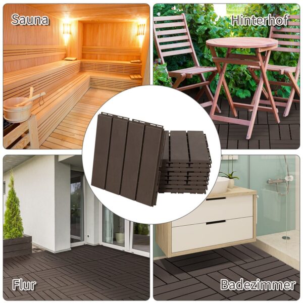 4251774950381-9 Outsunny 9er Set Terassenfliesen Balkon 30x30 cm Garten – Klickfliese Bodenbelag Innen Außen Kunststoff Braun