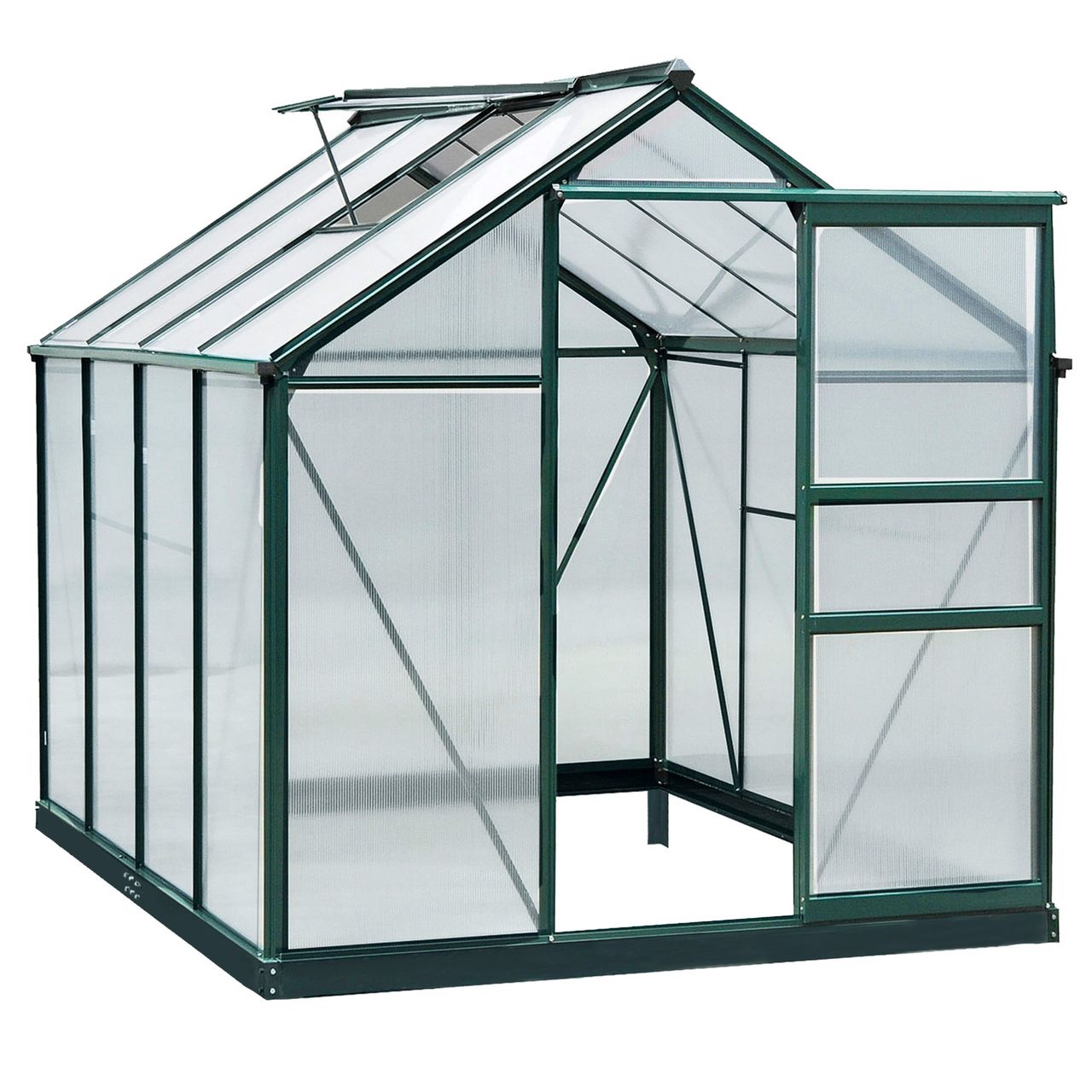 Outsunny Gewächshaus mit Dachfenster Aluminium 190 x 252 x 201 cm – Grün+Transparent