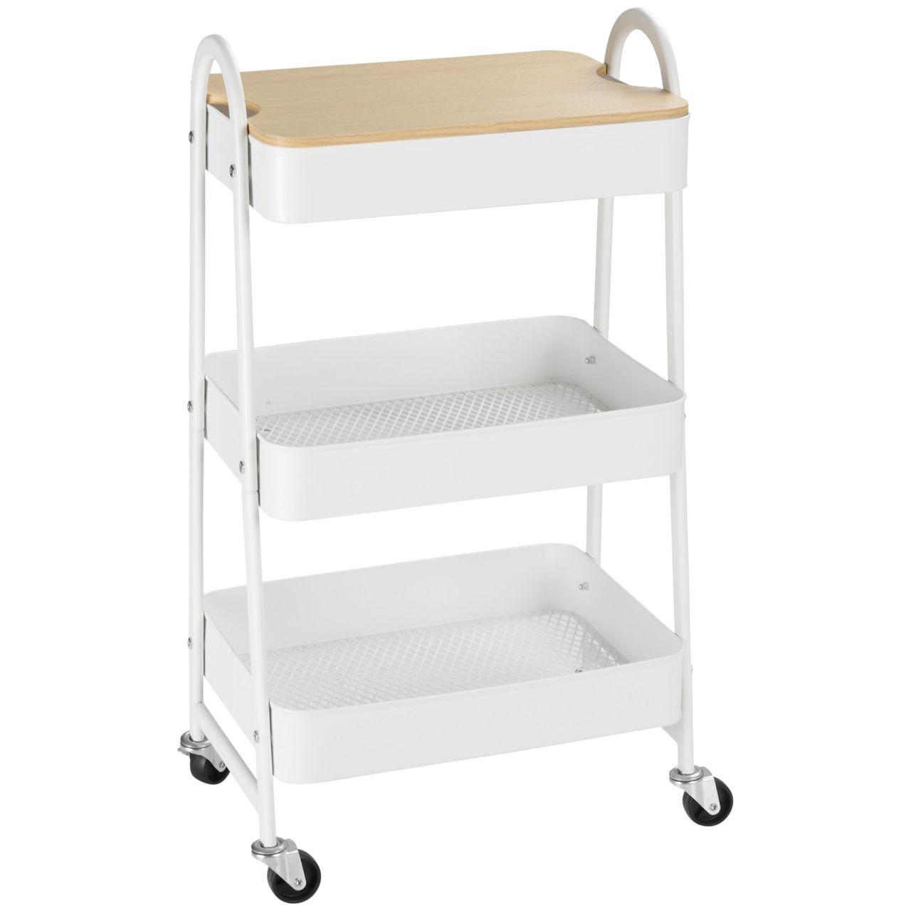 HOMCOM Küchenwagen mit großem Stauraum und Deckel für Küchen und Büro Stahl Weiß 45 x 31 x 79, 4 cm