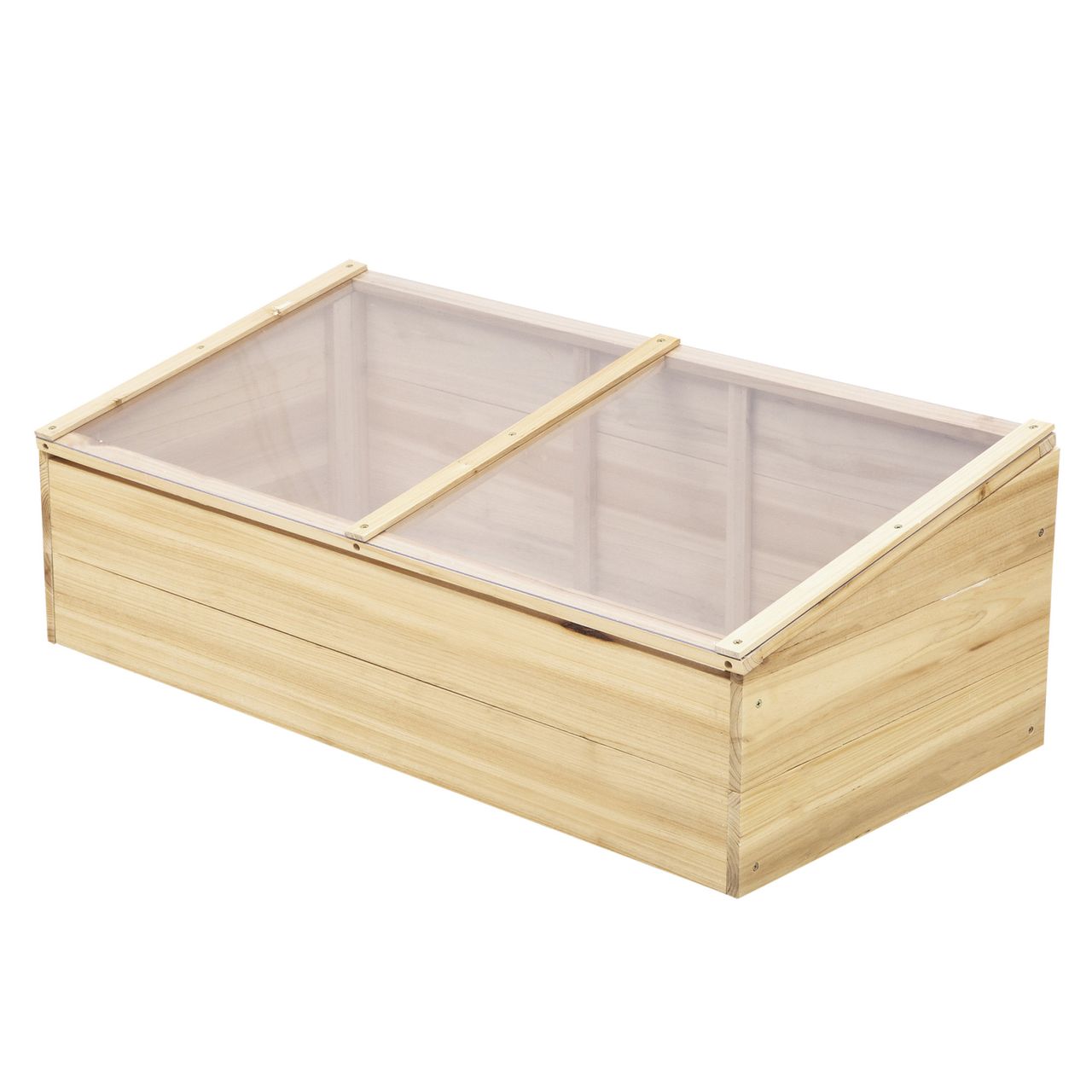 Outsunny Gewächshaus Holz Frühbeet Frühbeetkasten Natur Tanne PC – Platte 100 x 50 x 35 cm