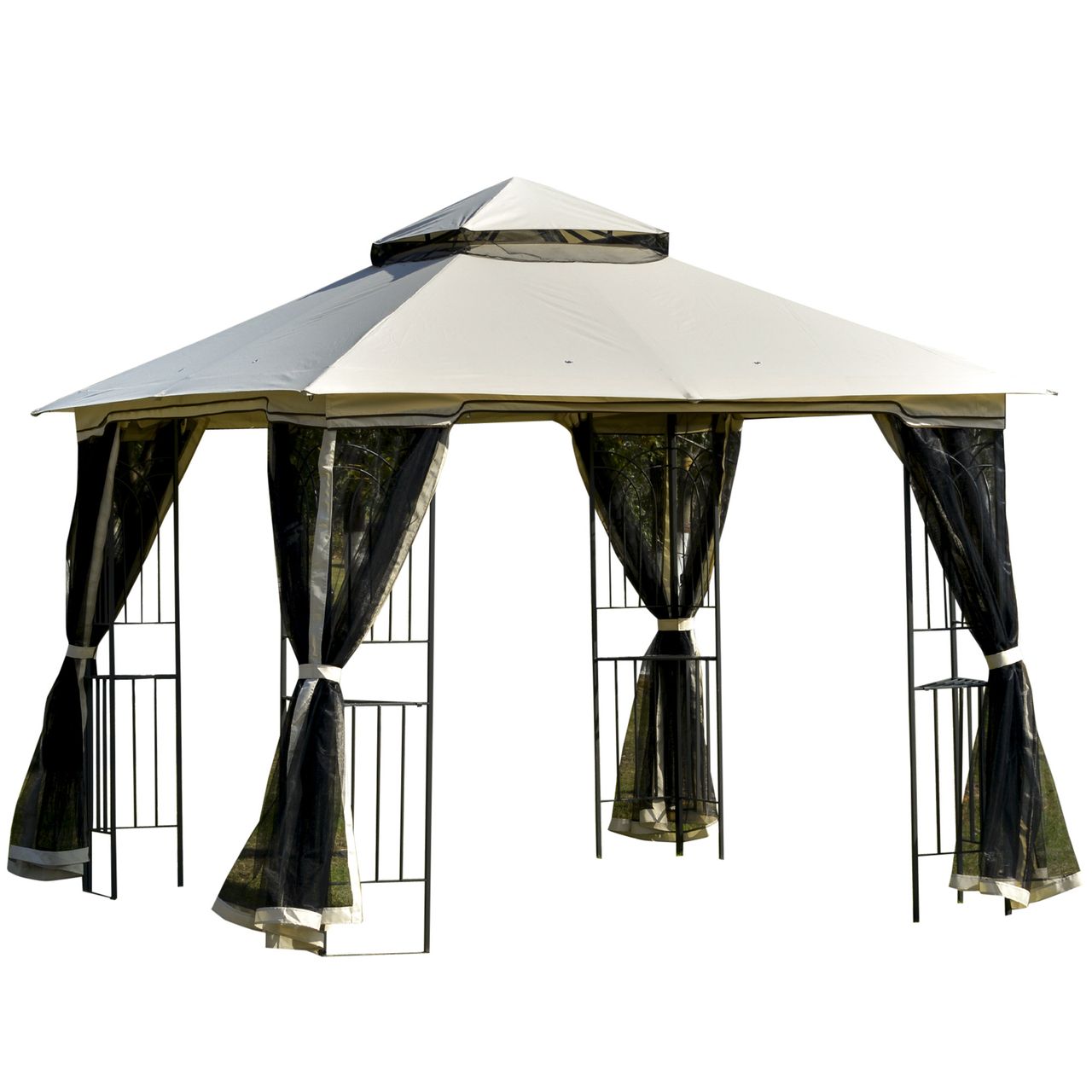 Outsunny Gartenpavillon mit Doppeldach 3×3 Pavillon Gartenzelt Festzelt Beige