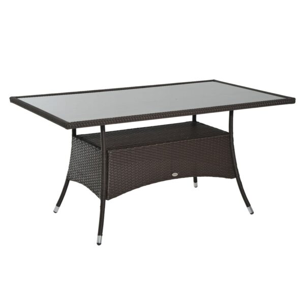 Outsunny Gartentisch Esstisch Glastisch Gartenmöbel Tisch Polyrattan+Sicherheitsglas Braun 150x85x74cm