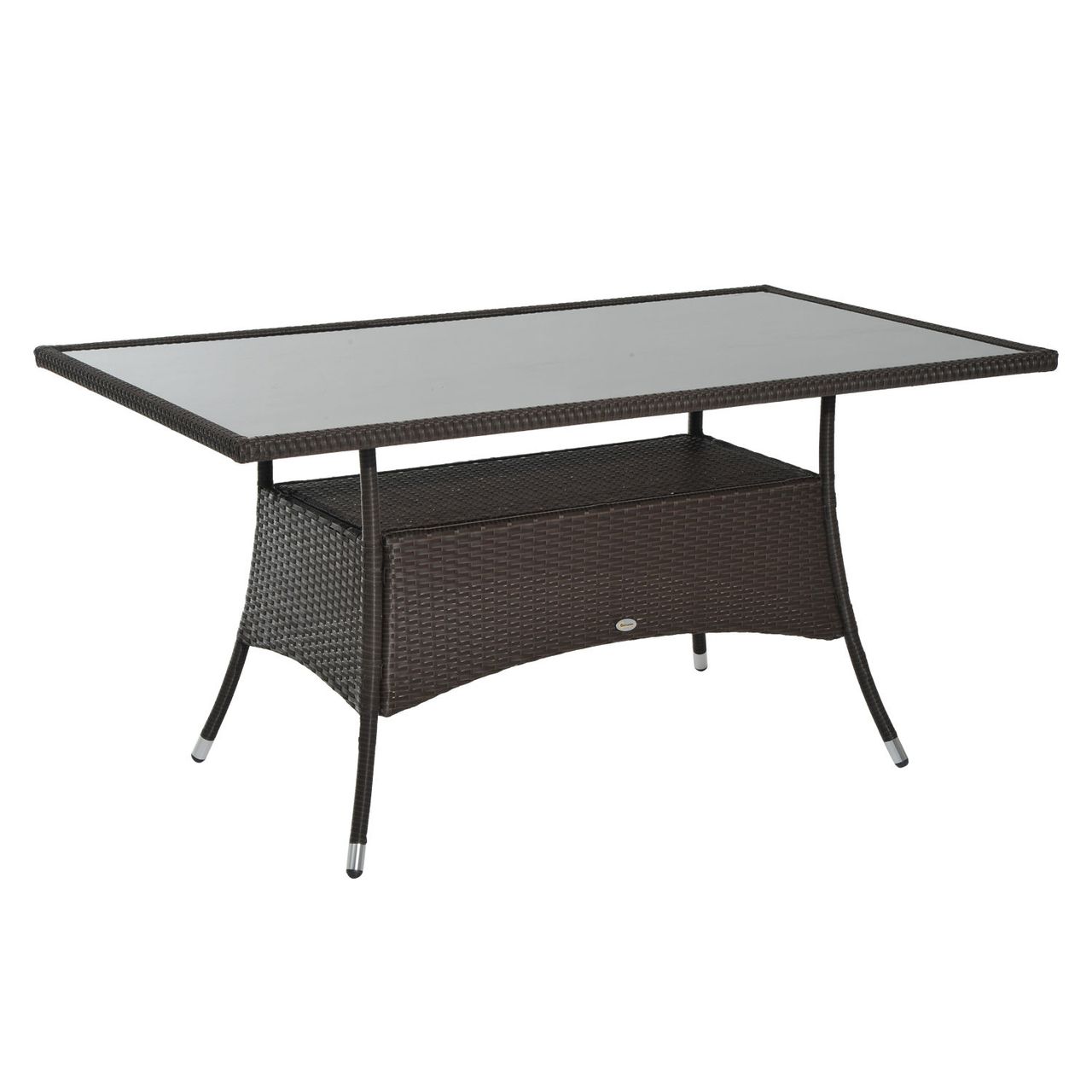 Outsunny Gartentisch Esstisch Glastisch Gartenmöbel Tisch Polyrattan+Sicherheitsglas Braun 150x85x74cm