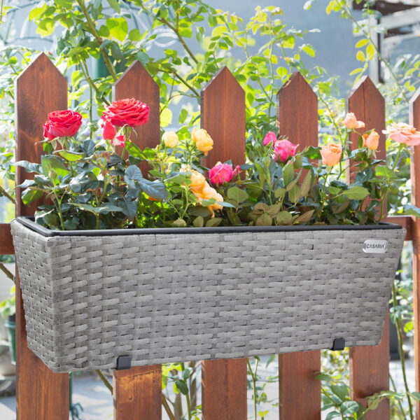 4251779127238-1 Casaria Blumenkasten Balkonkasten Polyrattan 60x20x19cm 2er Set grau