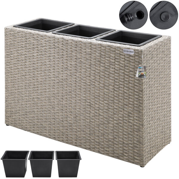 Casaria Blumenkasten Polyrattan 83x60x30, 5cm 3er Set creme