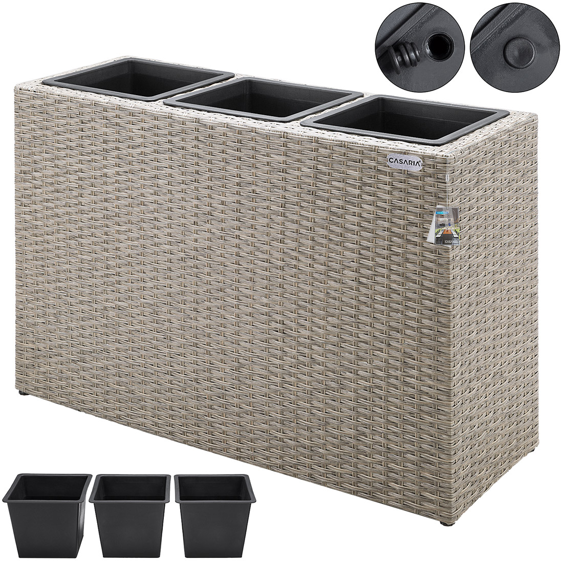 Casaria Blumenkasten Polyrattan 83x60x30, 5cm 3er Set creme