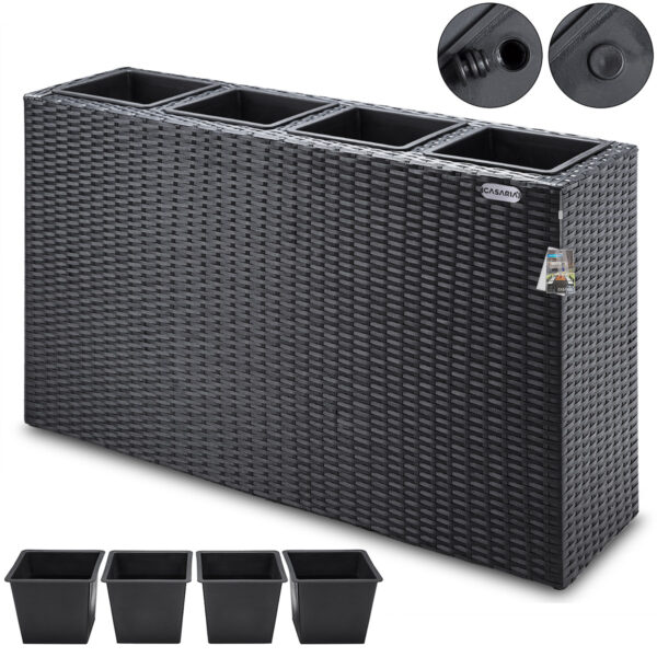 Casaria Blumenkasten Polyrattan 4er 95x60x27cm schwarz