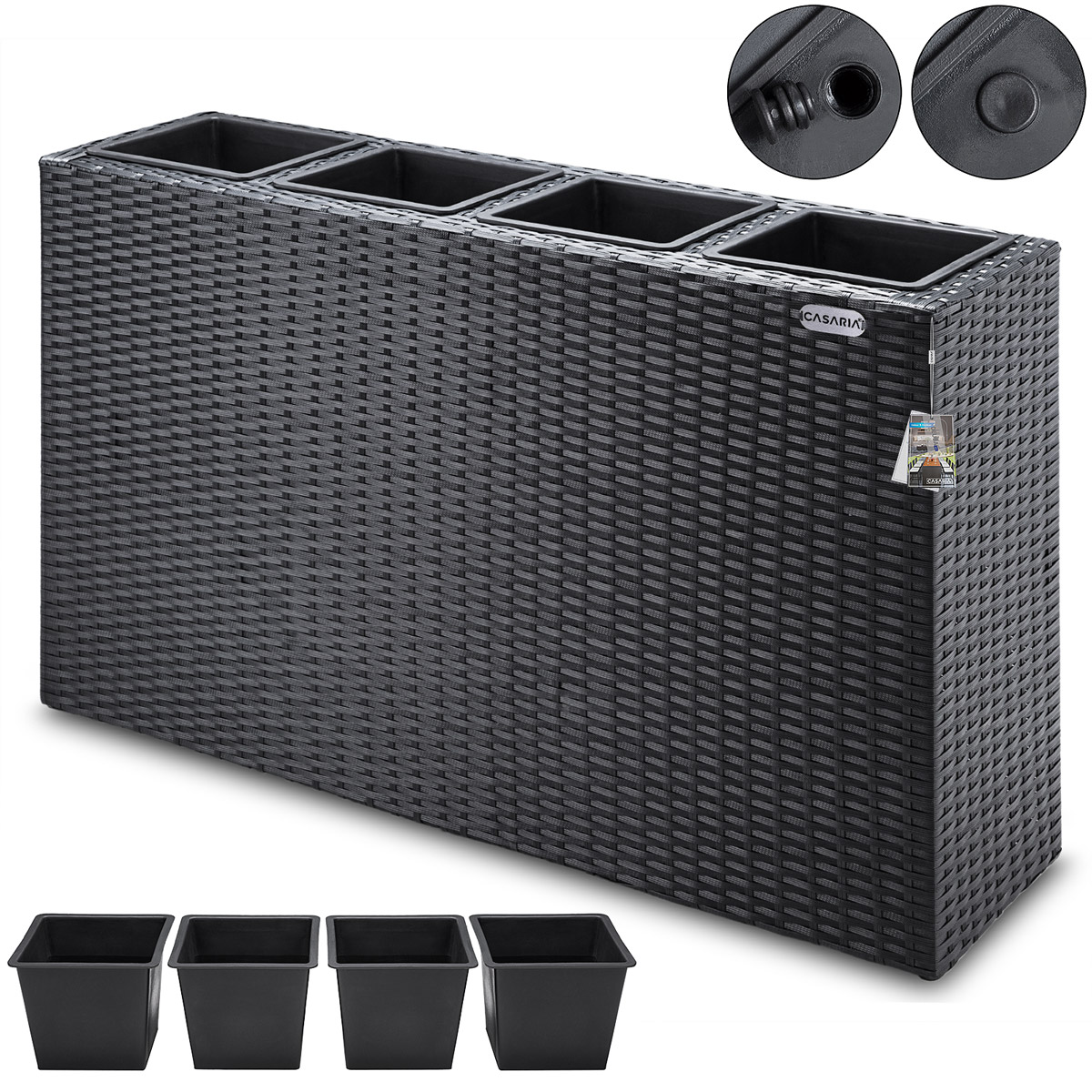 Casaria Blumenkasten Polyrattan 4er 95x60x27cm schwarz