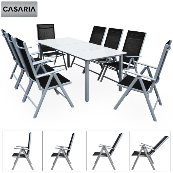 Casaria Garten – Sitzgruppe Bern 9 – tlg. Silber Alu Milchglas