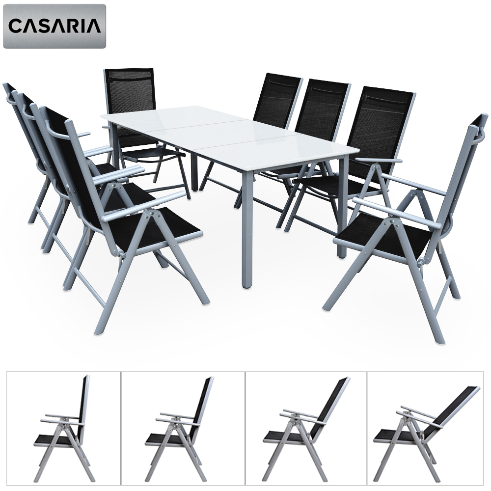 Casaria Garten – Sitzgruppe Bern 9 – tlg. Silber Alu Milchglas