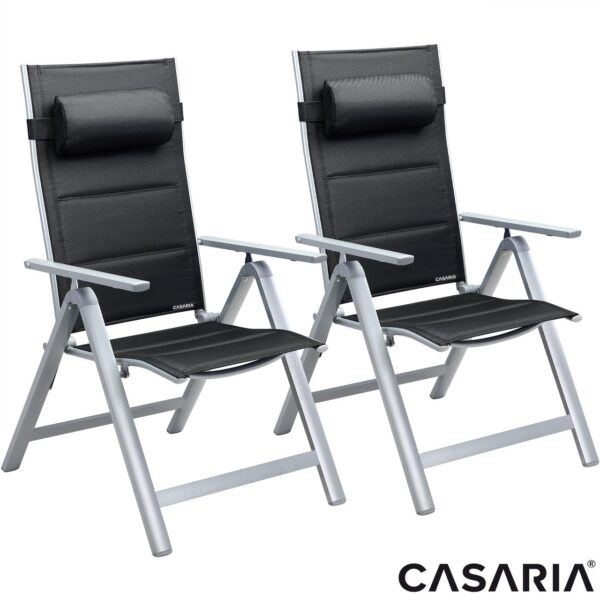 Casaria Gartenstuhl Bern Premium 2er – Set Silber gepolstert