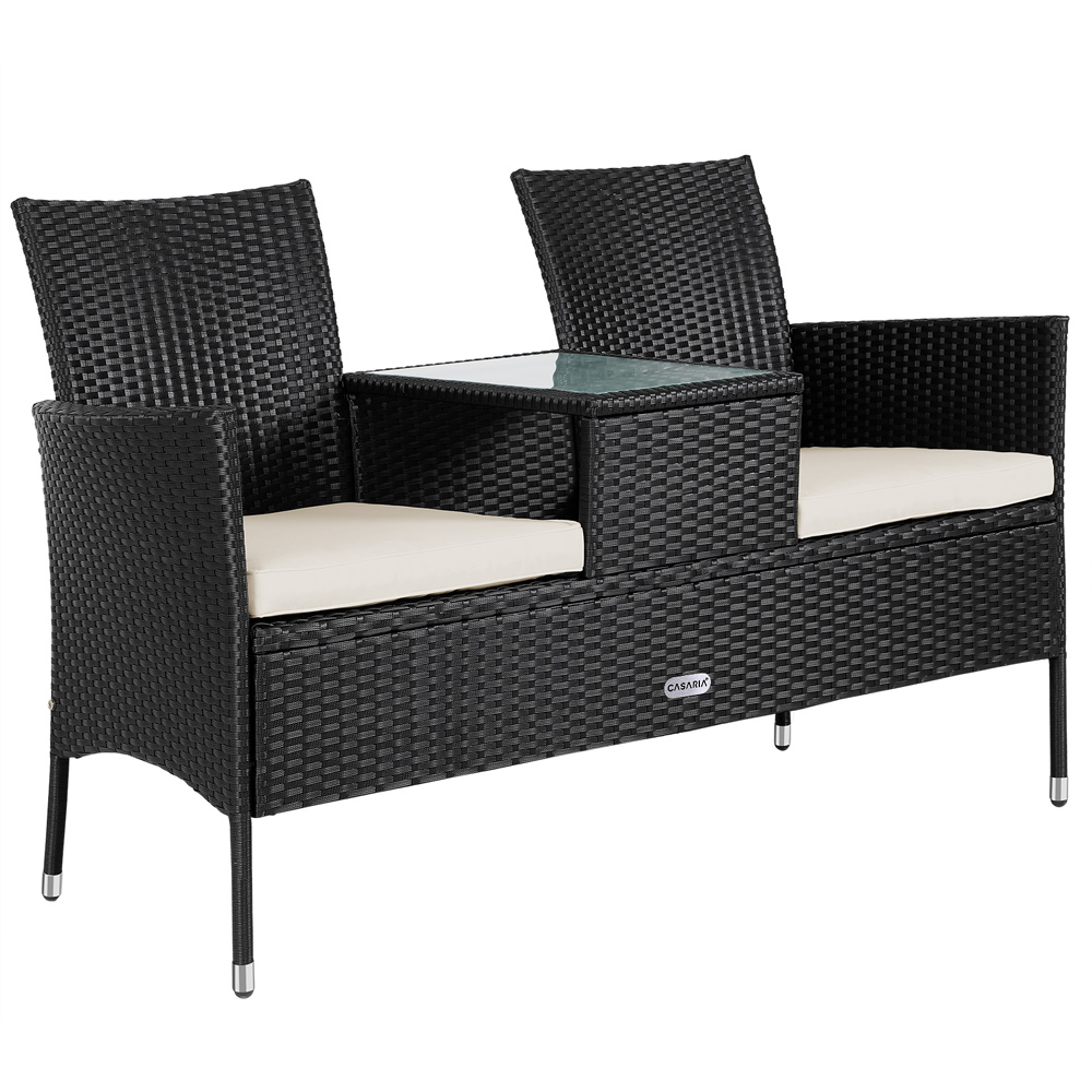 Casaria Polyrattan Kino Bank Schwarz 143x55x88cm