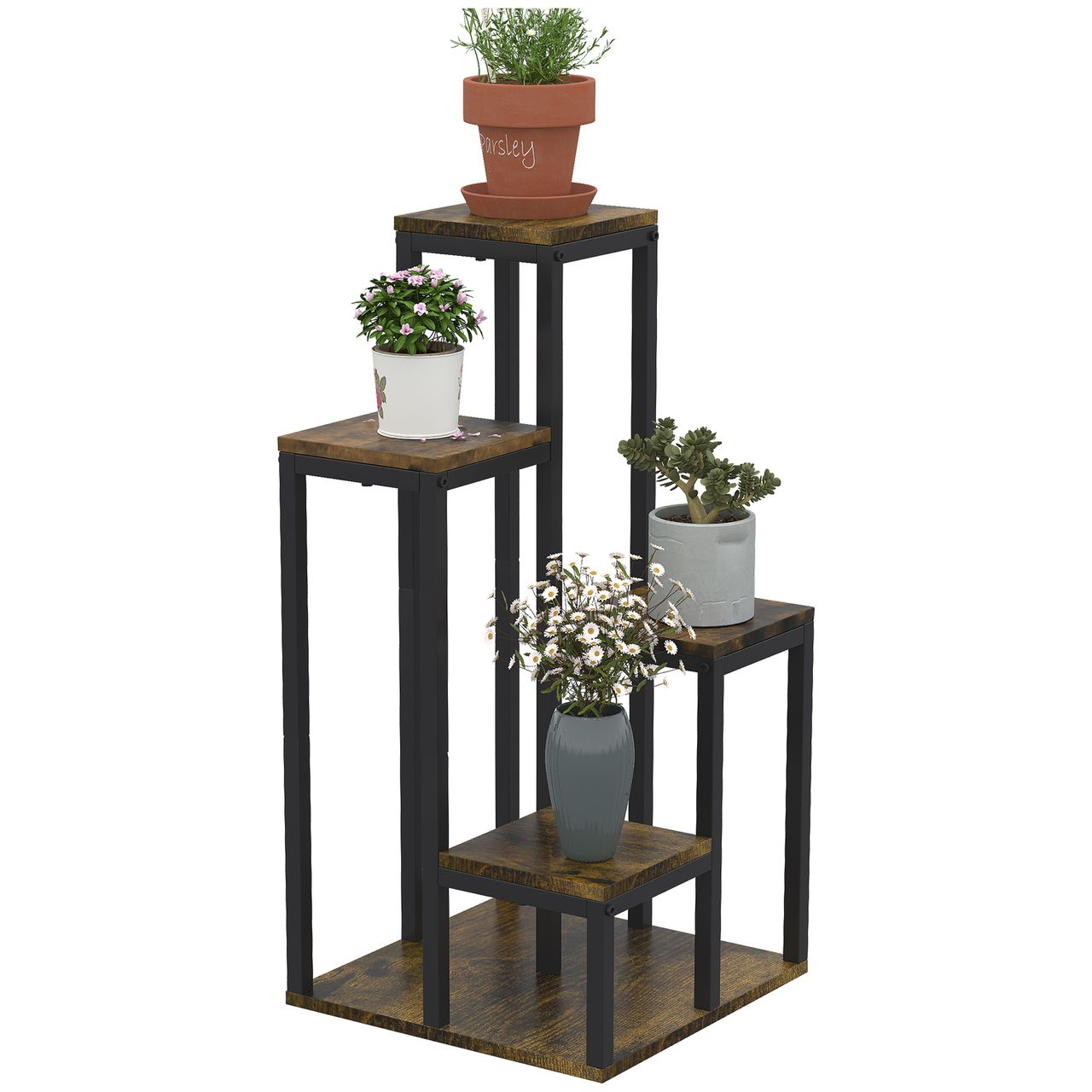 Outsunny Pflanzenregal mit 4 Ebenen, multifunktionales Blumenregal für Outdoor
