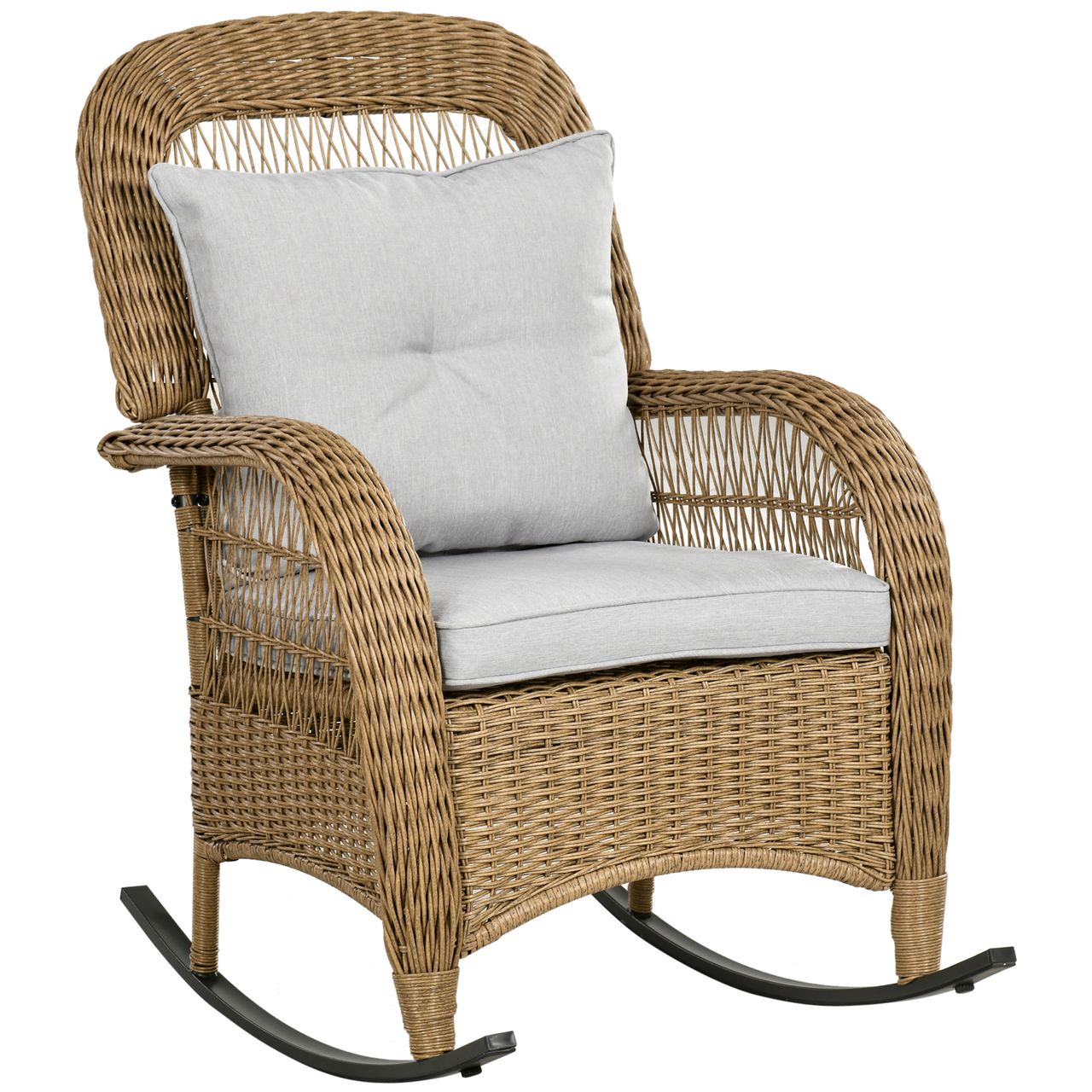 Outsunny Rattan Schaukelstuhl, Schaukelsessel mit Kissen für Balkon, Garten