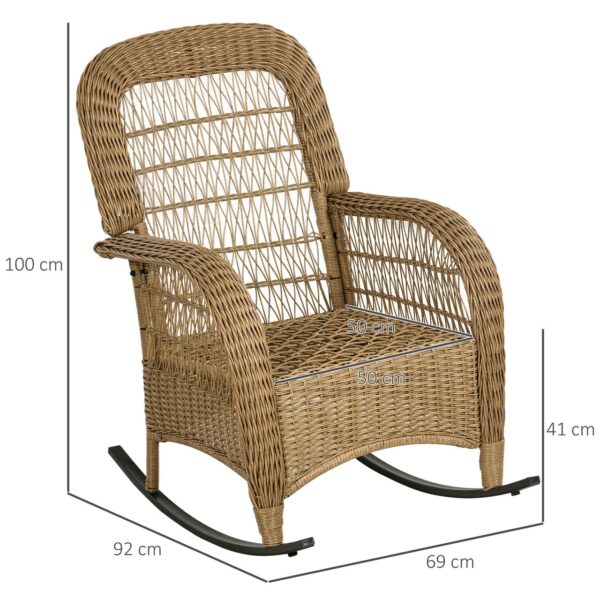 4255633515742-3 Outsunny Rattan Schaukelstuhl, Schaukelsessel mit Kissen für Balkon, Garten
