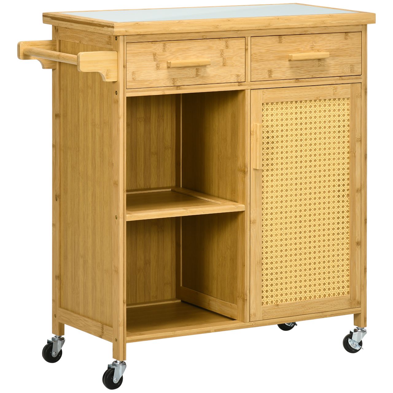 HOMCOM Küchenwagen Servierwagen mit Schublade, Schrank, Ebenen, Handtuchhalter