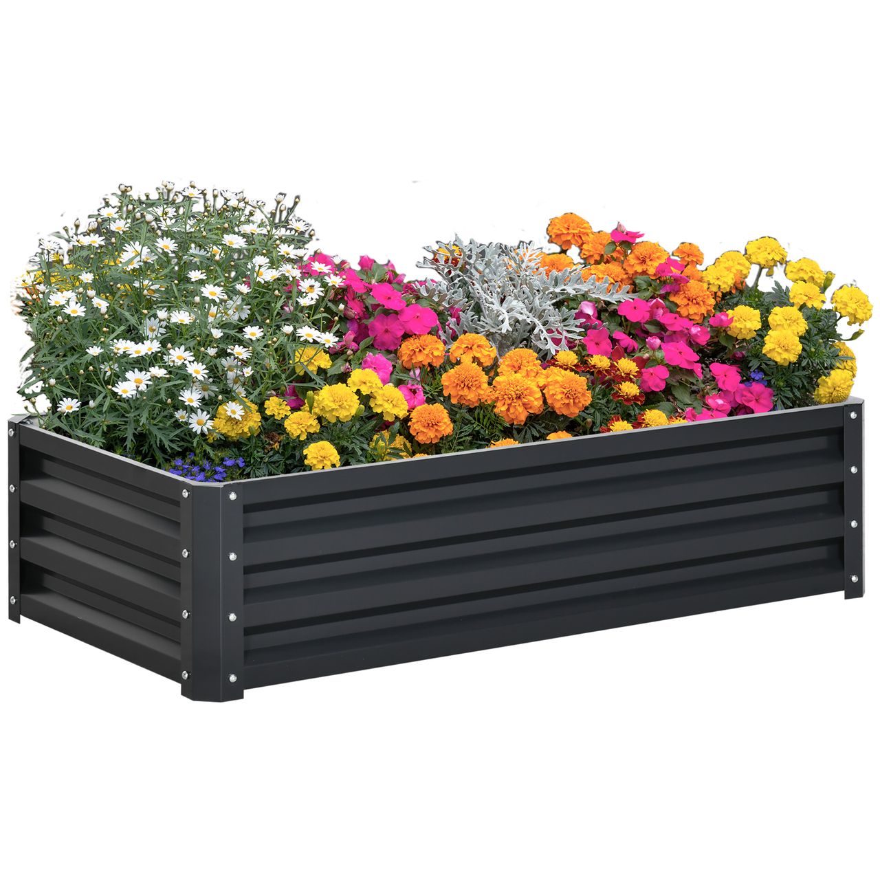 Outsunny Hochbeet Stahl, Pflanzkasten, Rostfrei Blumenkasten mit Offenem Boden