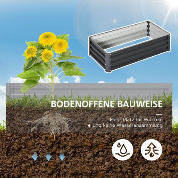 Outsunny Hochbeet Stahl, Pflanzkasten, Rostfrei Blumenkasten mit Offenem Boden