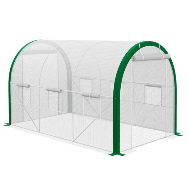 Outsunny Foliengewächshaus 3, 58 x 2, 1 x 2, 1 m Tunnel Gewächshaus mit Rolltür Weiß