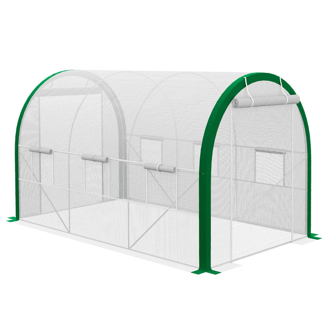 Outsunny Foliengewächshaus 3, 58 x 2, 1 x 2, 1 m Tunnel Gewächshaus mit Rolltür Weiß