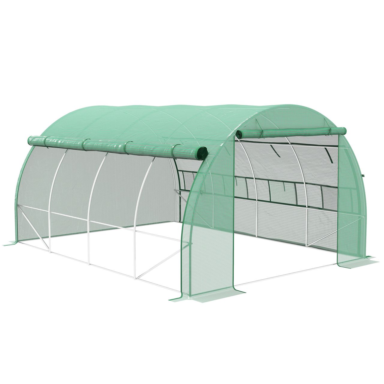 Outsunny Foliengewächshaus Polytunnel 3, 97 x 3 x 2 m Abdeckungen aufrollbar Grün